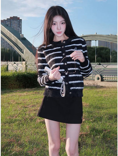 Mohair Striped Knit Cardigan Women