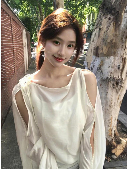 Tie Off Shoulder Blouse Women