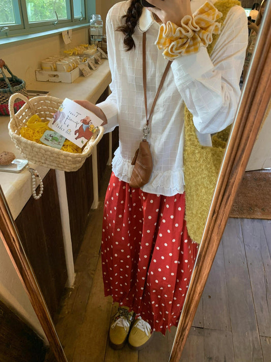 Red Polka Dot Bubble Midi Skirt Women