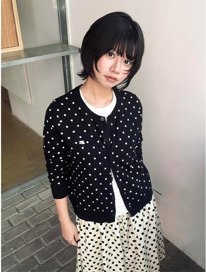 Polka Dot Layered Knit Cardigan Women