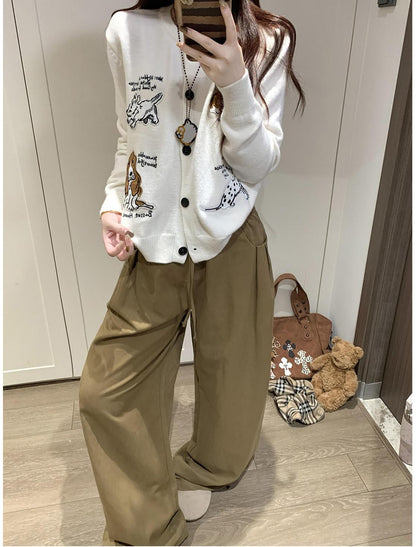 Dog Embroidered Knit Cardigan Women