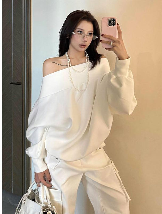 Slant Shoulder Loose Sweatshirt Women