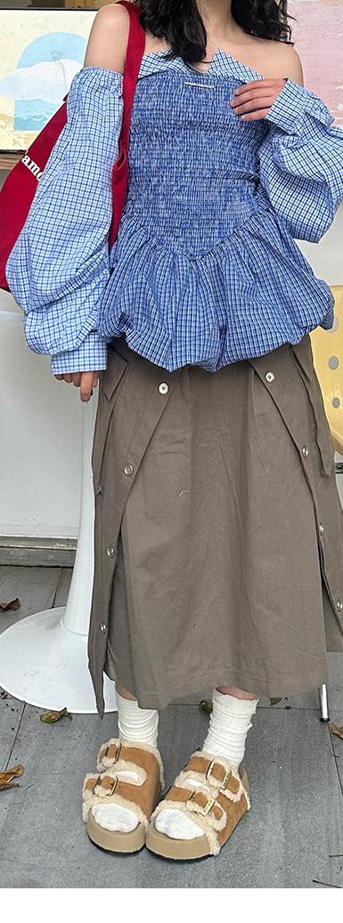 Korean Striped Smocked Bust Dress