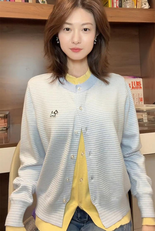 Fake Two Piece Striped Knit Cardigan