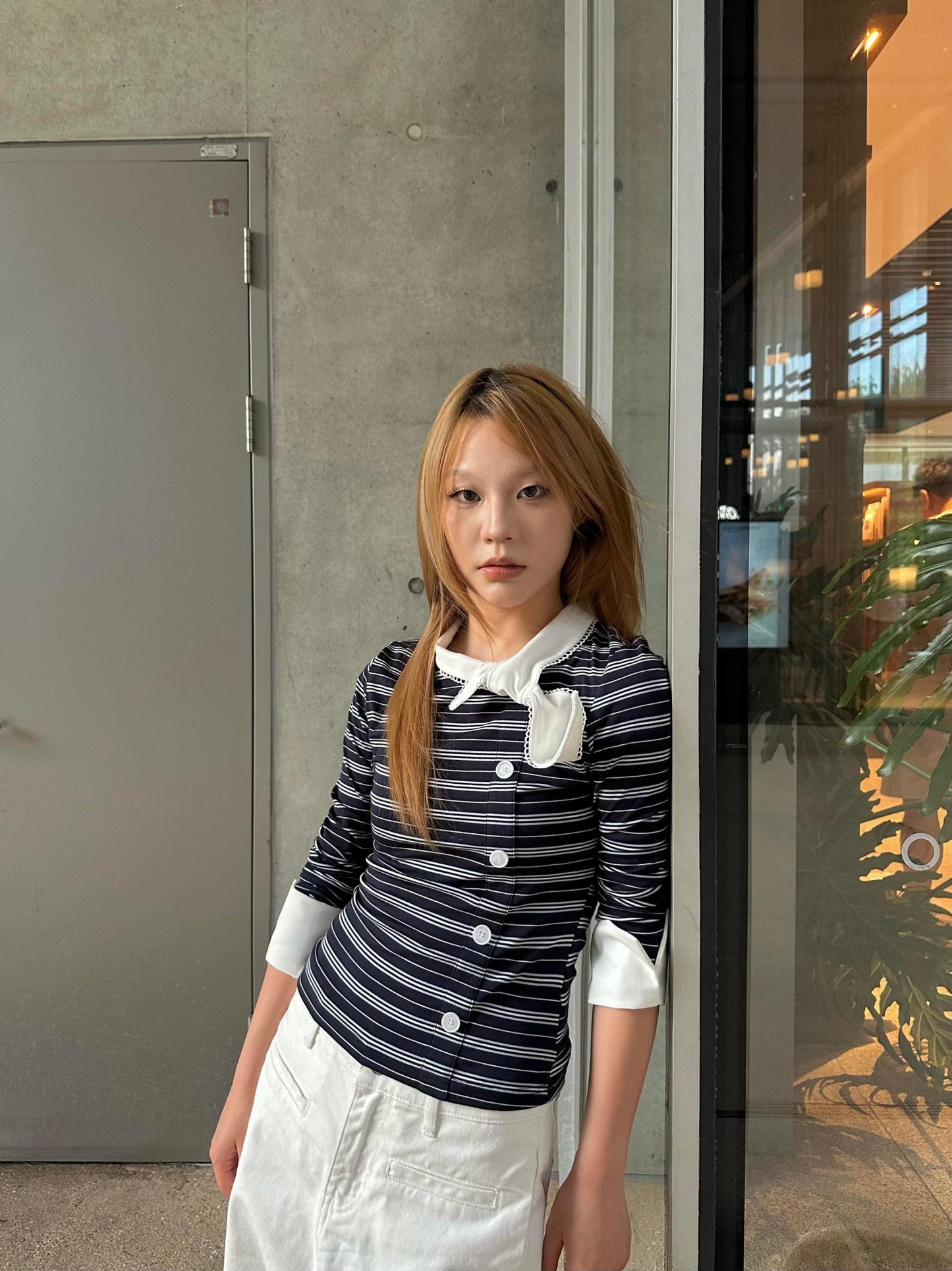 American Retro Striped Bow T-shirt