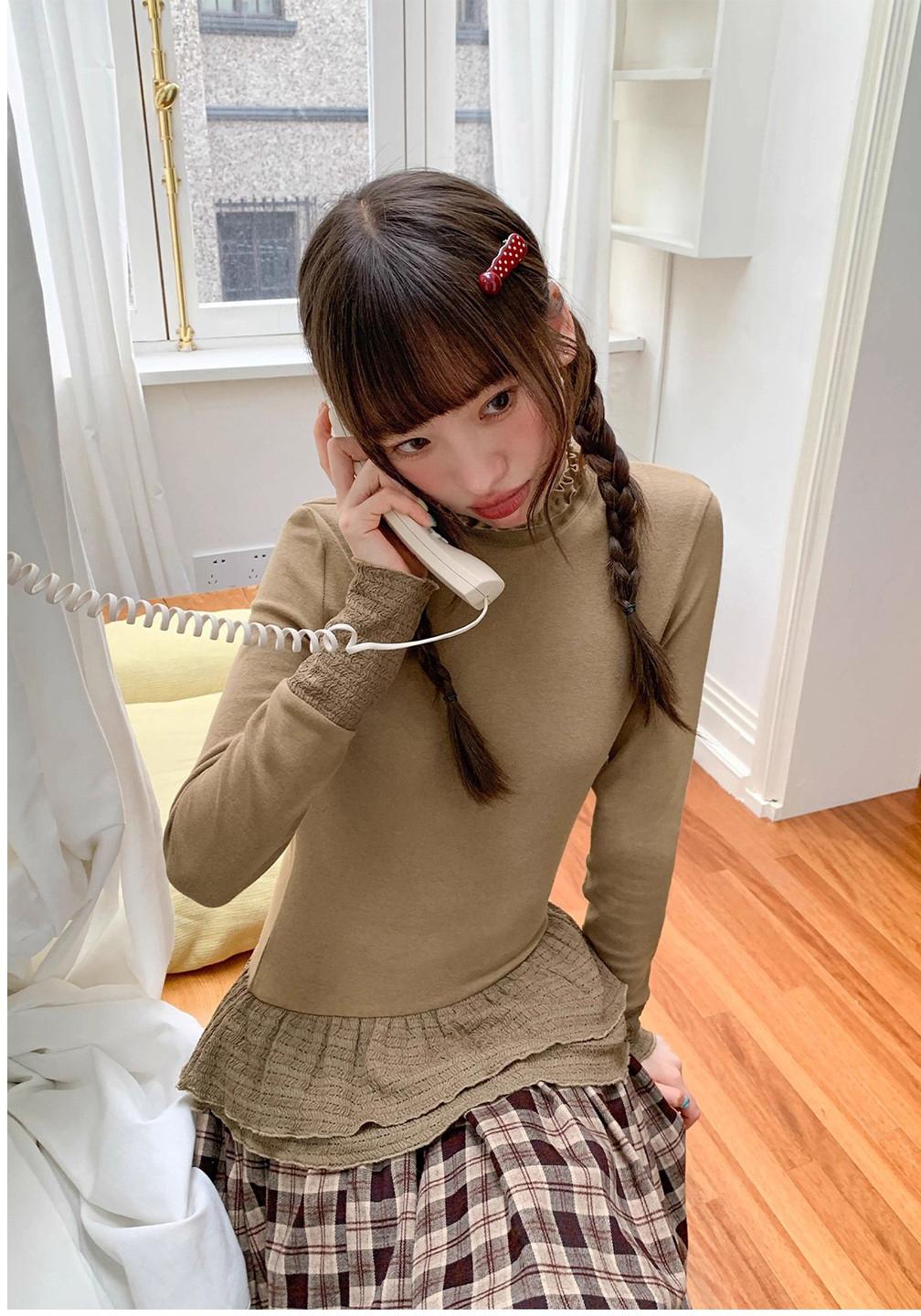Hollow Lace High Neck T-shirt