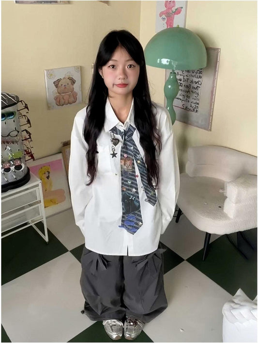 Minimalist Tie Print White Shirt