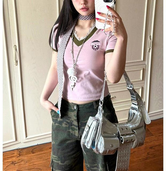 Lace Patchwork V-Neck Top