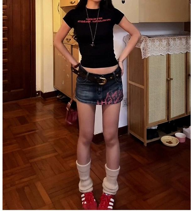 Washed Blue Low-Rise Denim Mini Skirt