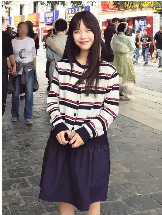 Korean Colorblock Striped Cardigan