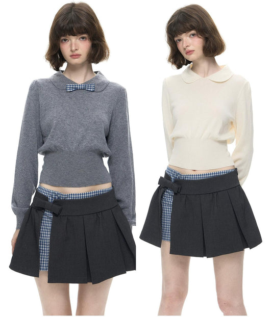 Doll Collar Cropped Knit Top