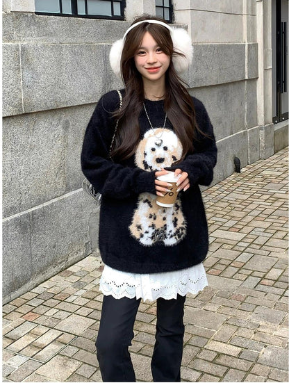 Black Spotted Dog Knit Sweater
