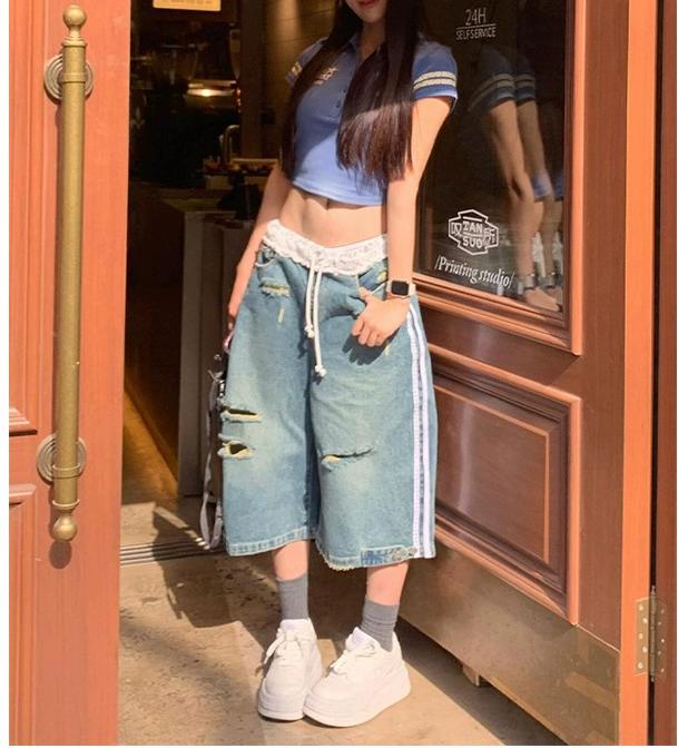 American Lace Patchwork Distressed Jeans