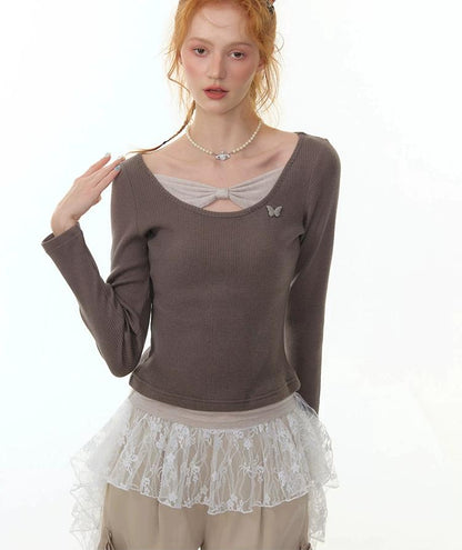 American Faux Two-Piece Bow Knit Top