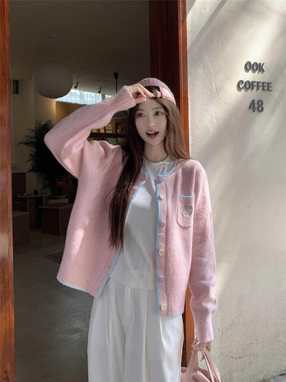Sweet Pink Heart Knit Cardigan