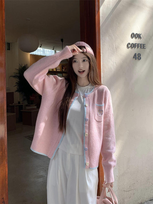 Sweet Pink Heart Knit Cardigan