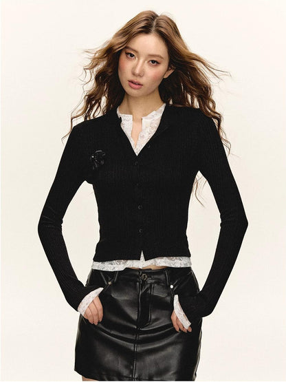 Elegant Lace Faux Two-Piece Cardigan