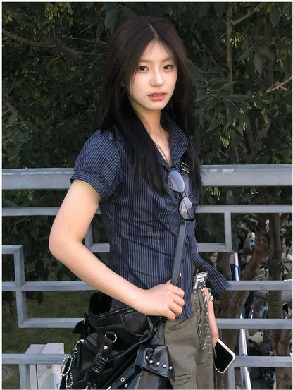 American Striped Puff Sleeve Shirt
