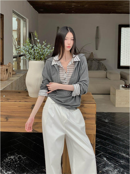 Premium Faux Two-Piece Stripe Shirt