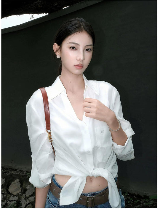 Korean Minimalist V-Neck Shirt