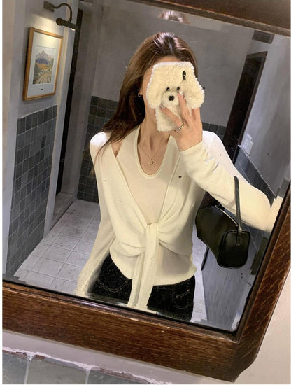 Korean Halter U-Neck Faux Knit