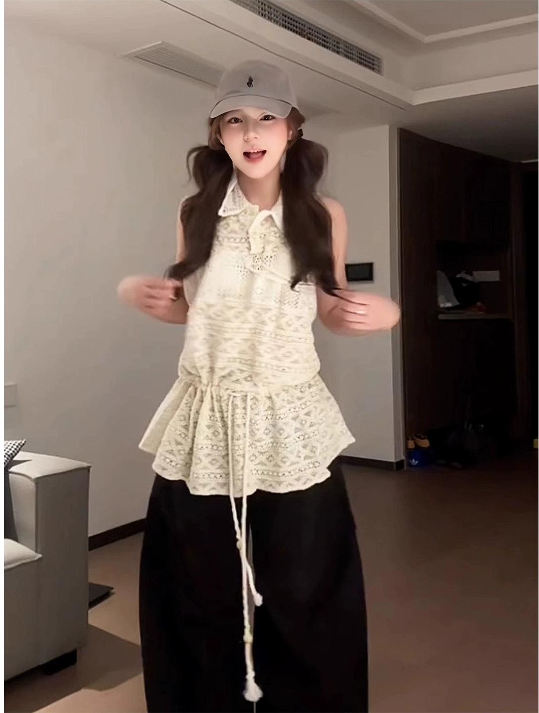 French Knit Hollow Polo Vest