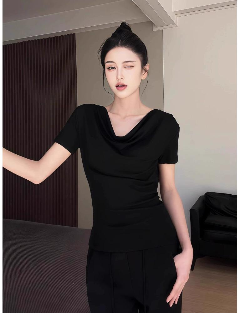Pure Yu Black Halter Lace Tee