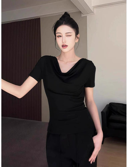 Pure Yu Black Halter Lace Tee