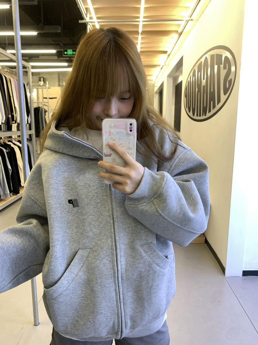 Vintage Gray Zip Hoodie