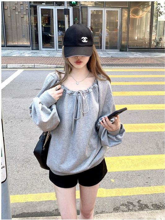 Vintage Adjustable Off-Shoulder Hoodie