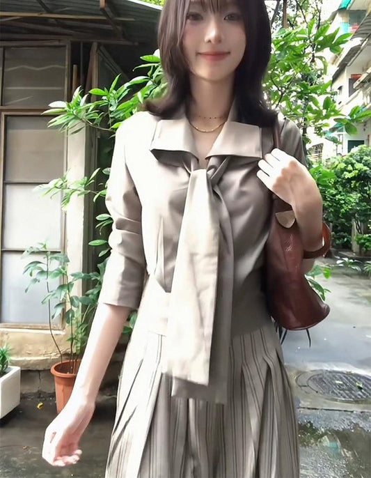 High Knowledge Tie Waist Long Sleeve Shirt