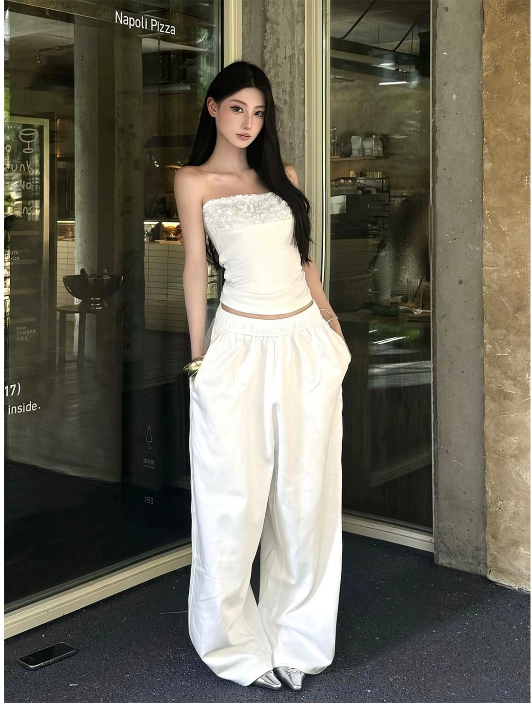 Casual White Wide Leg Sweatpants