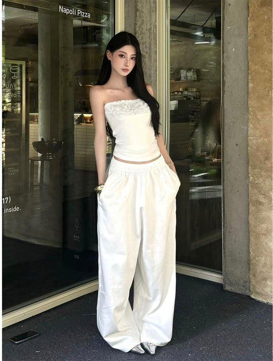 Casual White Wide Leg Sweatpants