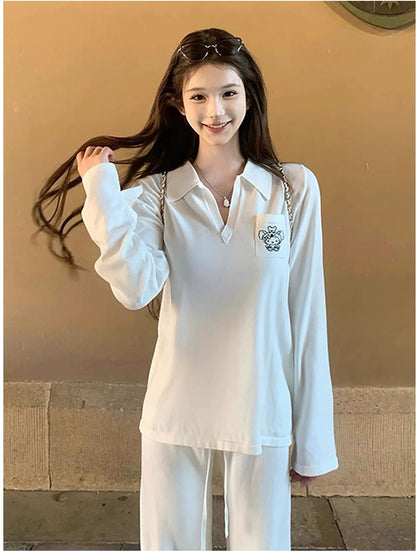 Korean Collared Knit Long Sleeve Tee