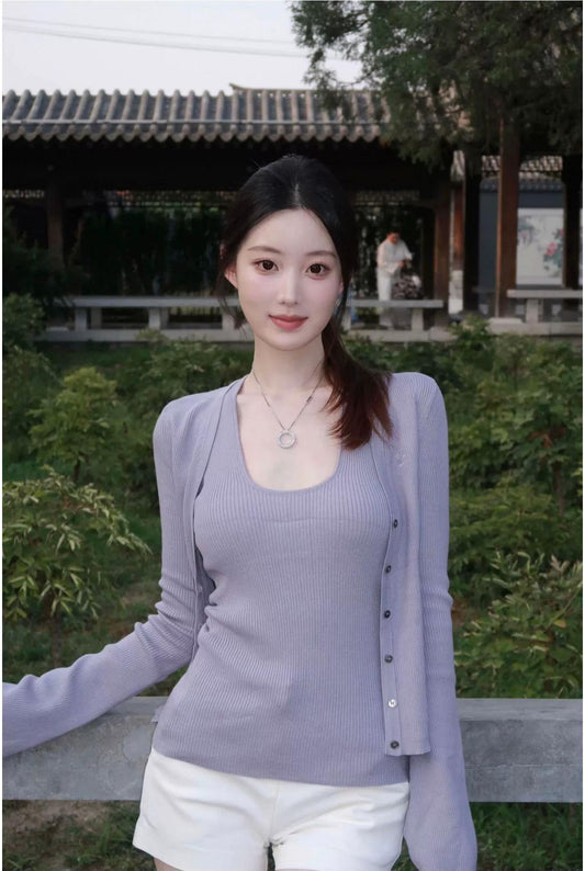 Purple Knit Cardigan Set