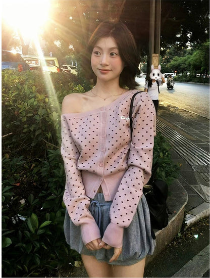 Vintage Polka Dot Knit Cardigan