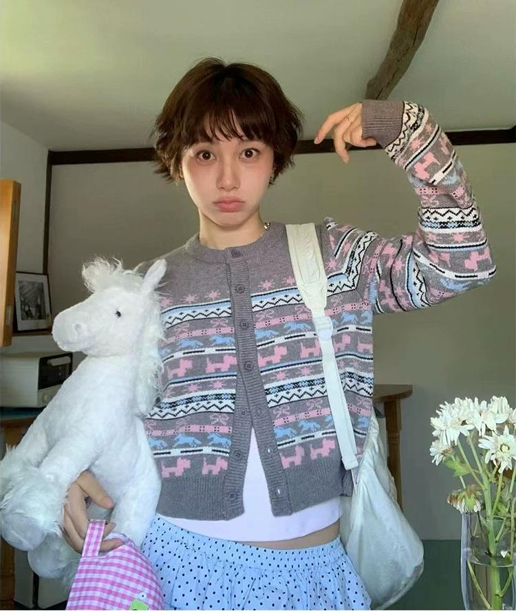 Fair Island Dog Jacquard Knit Cardigan