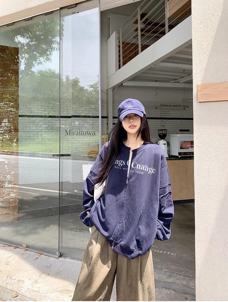 Vintage Navy Letter Zip Hoodie