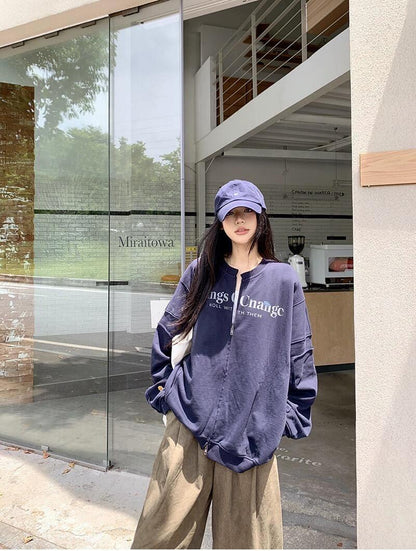 Vintage Navy Letter Zip Hoodie