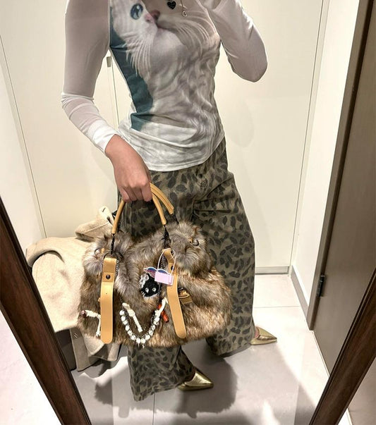 American Spicy Cat Print Mesh Tee