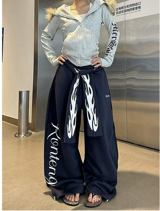 Vintage Flame Letter Casual Sweatpants