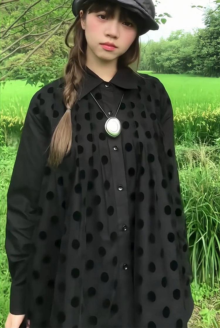Japanese Vintage Polka Dot Pleated Shirt