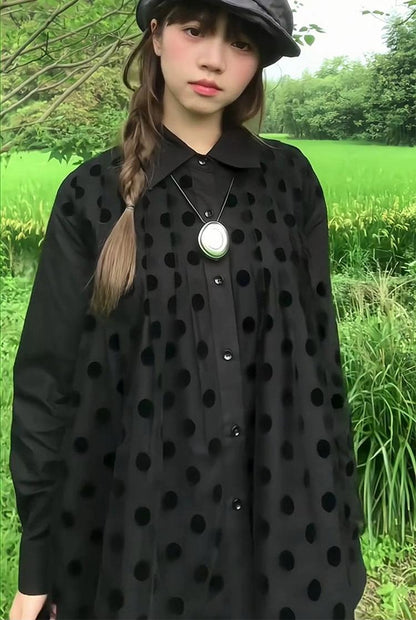Japanese Vintage Polka Dot Pleated Shirt