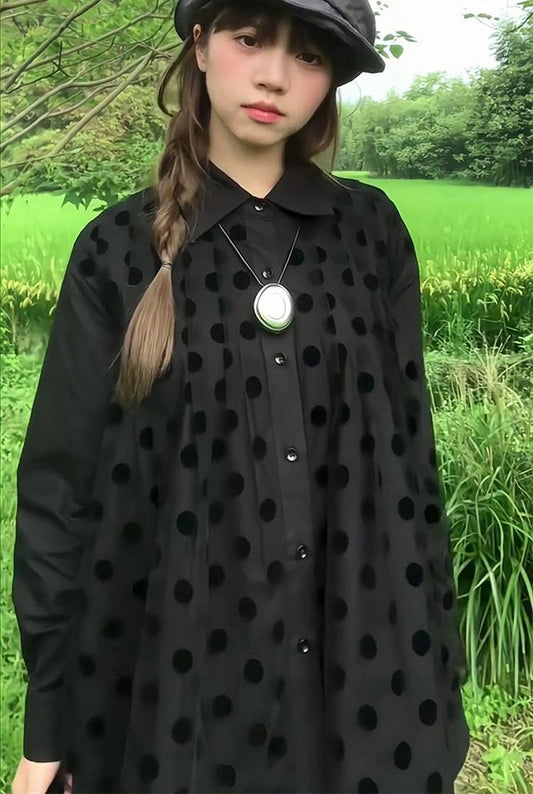 Japanese Vintage Polka Dot Pleated Shirt