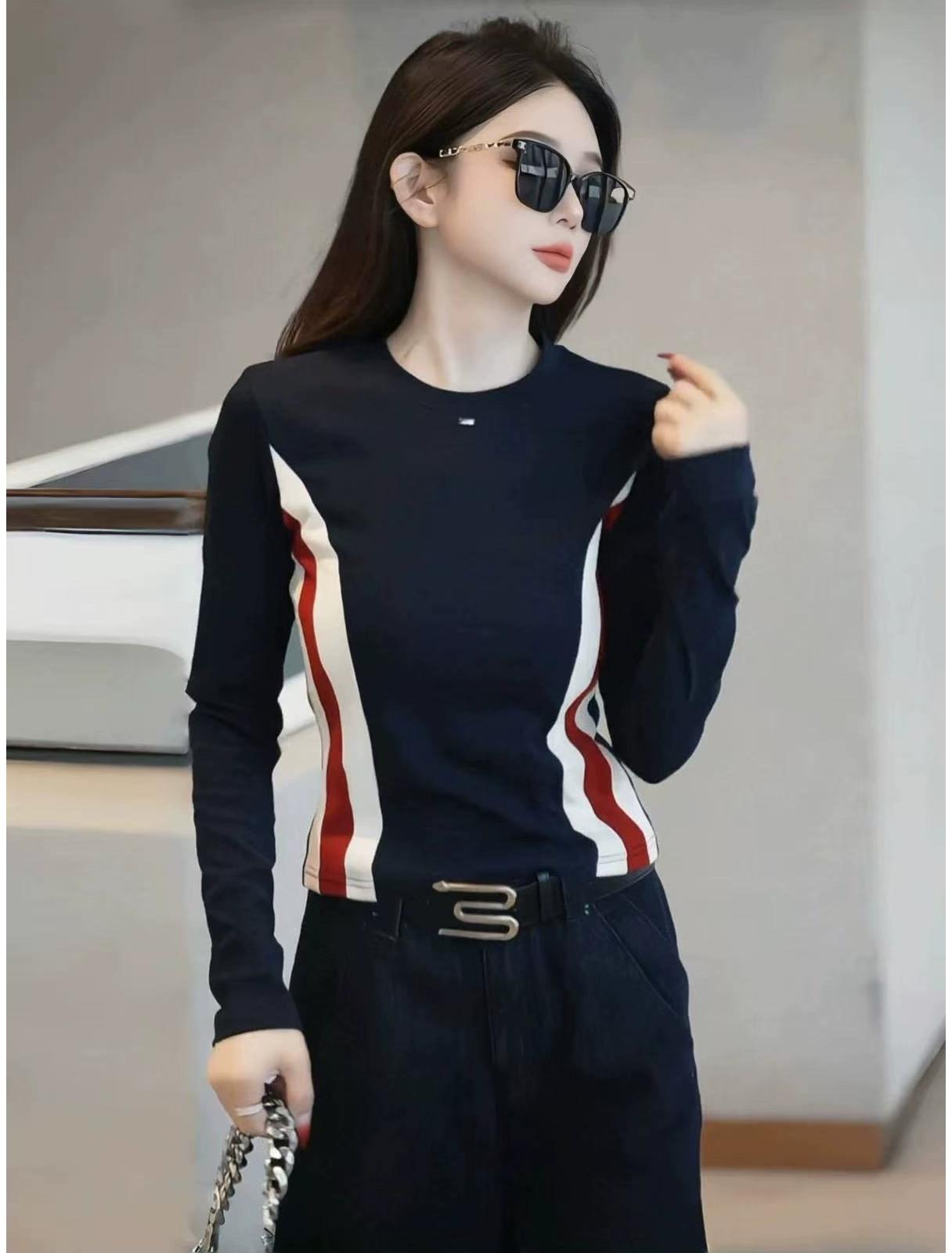 Korean Contrast Patchwork Long Sleeve Tee