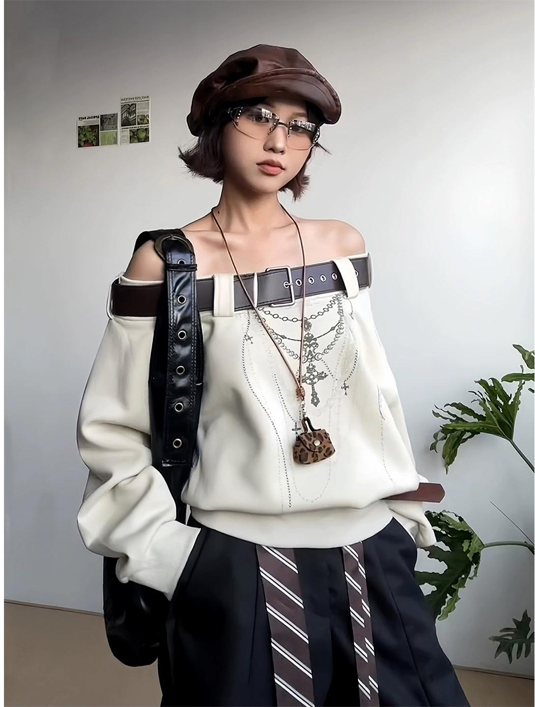 American Spicy Belted One Shoulder Hoodie