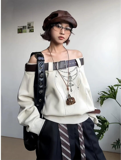 American Spicy Belted One Shoulder Hoodie