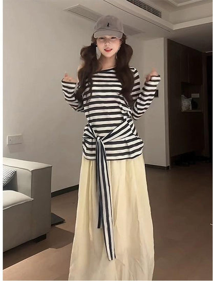 Korean Original Striped One Shoulder Tee