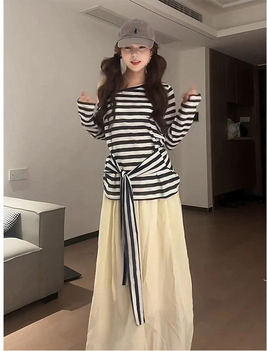 Korean Original Striped One Shoulder Tee