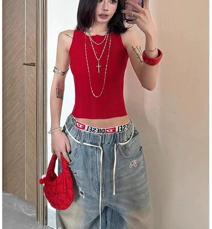 Vintage Red Ribbed Vest